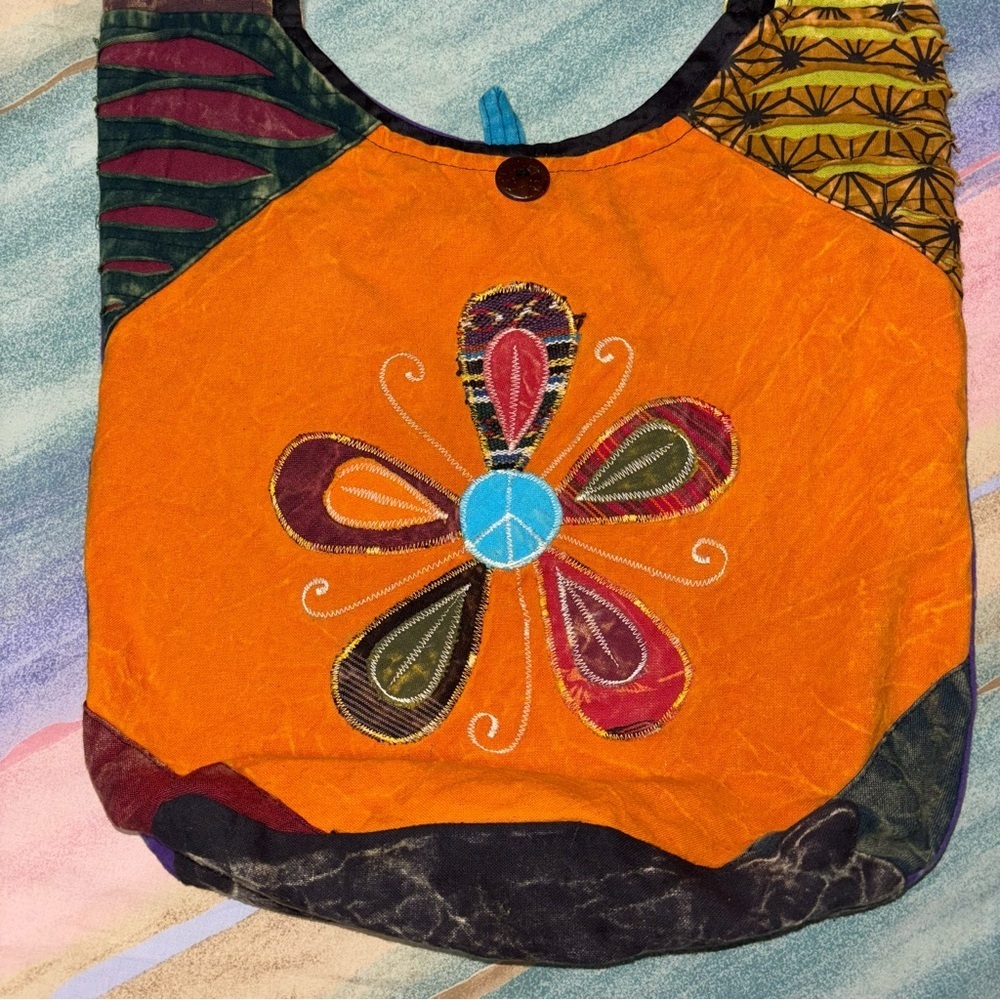 Slouch Shoulder Bag Purse Embroidered Detail Multicolor Hippie Bohemian